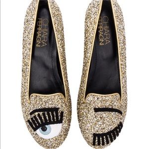 Chiara Ferragni Gold Wink eye flats